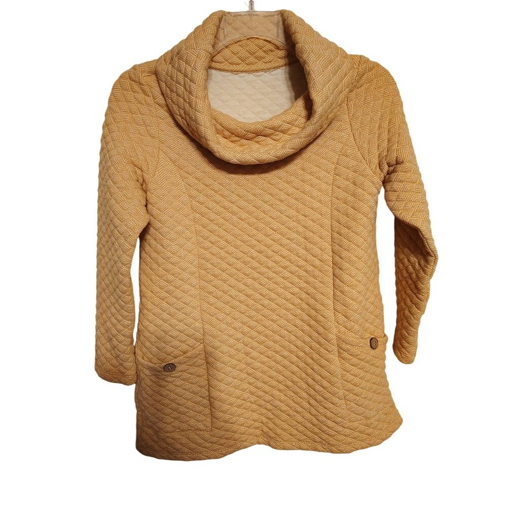 Soft Surroundings Medium Yellow Cream Quilted Cowl Neck Tunic Top 3/4 Sleeve